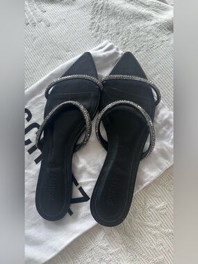Schutz Crystal Embellished Pointed-Toe Mules | Black | Size 9